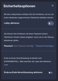 Jitsi Sicherheitsoptionen Jitsi Sicherheitsoptionen Dialog