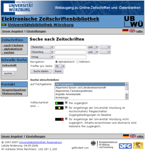 Bildschirmabzug elektronische Zeitschriftenbibliothek über Docweb-Proxy